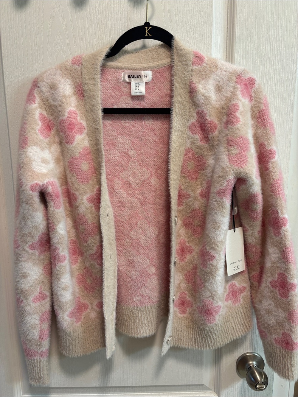 Bailey 44 Pink and Cream Floral Fuzzy Cardigan